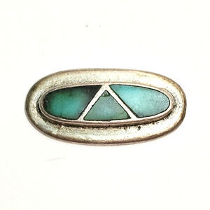 Vintage Zuni Sterling Silver Turquoise Inlay Pocket Charm